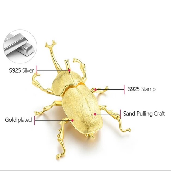 Artisan Handmade 925 Silver Trypoxylus Dichotomus Brooch - Picture 3 of 6